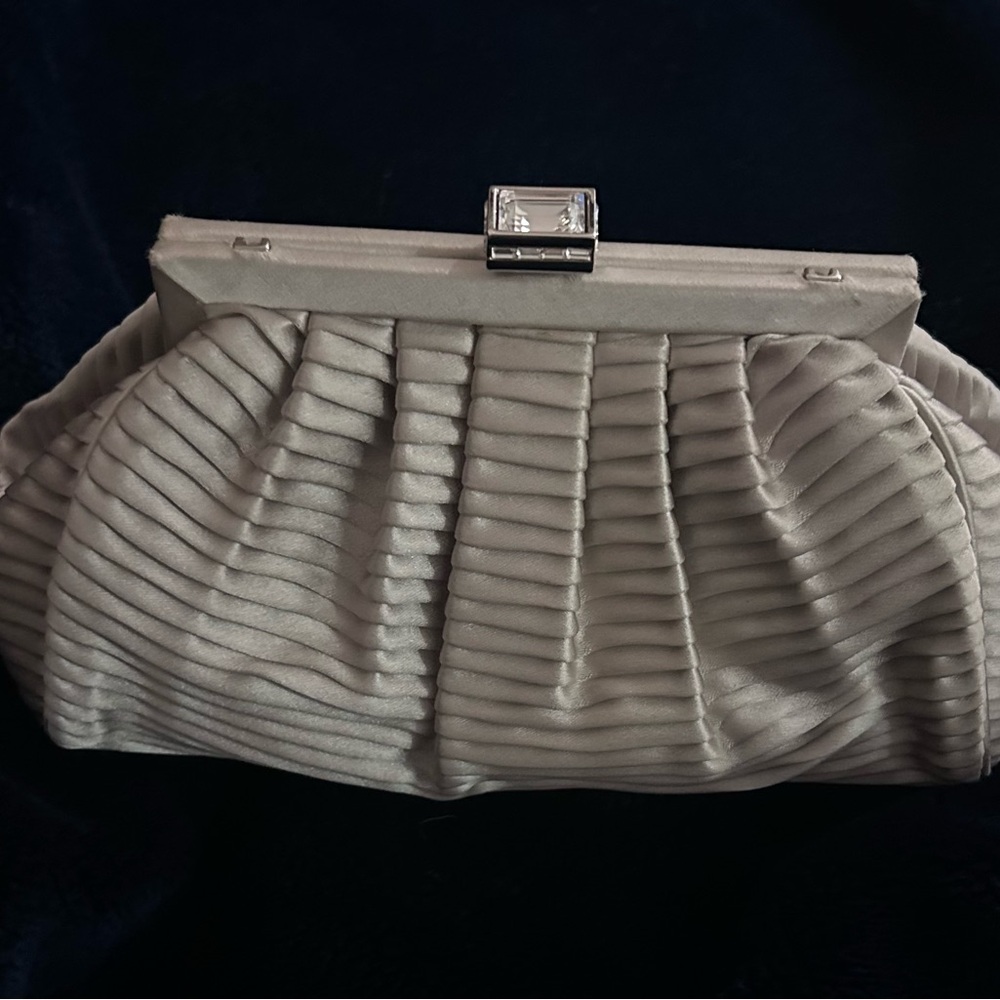 Judith Leiber Silver Satin Pleated Clutch - Picture 6 of 9